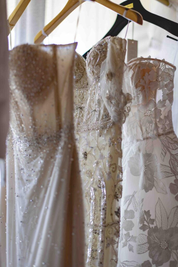 Elegant bride's dresses at a luxury wedding venue in Okinawa, Japan
