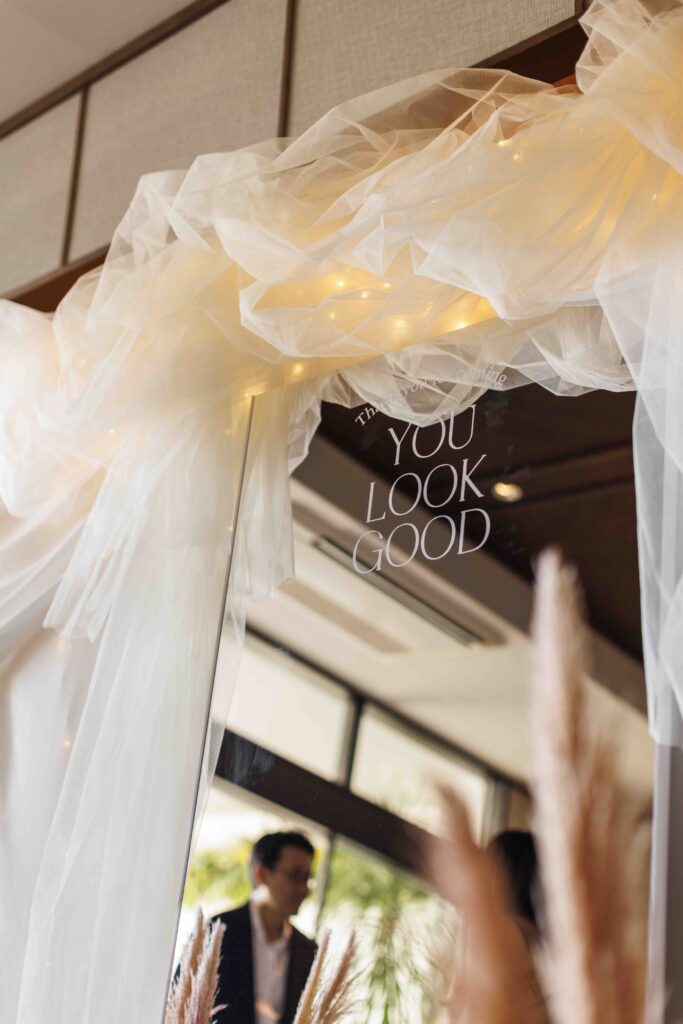 Luxury wedding welcome space decoration at a destination wedding in Okinawa, Japan