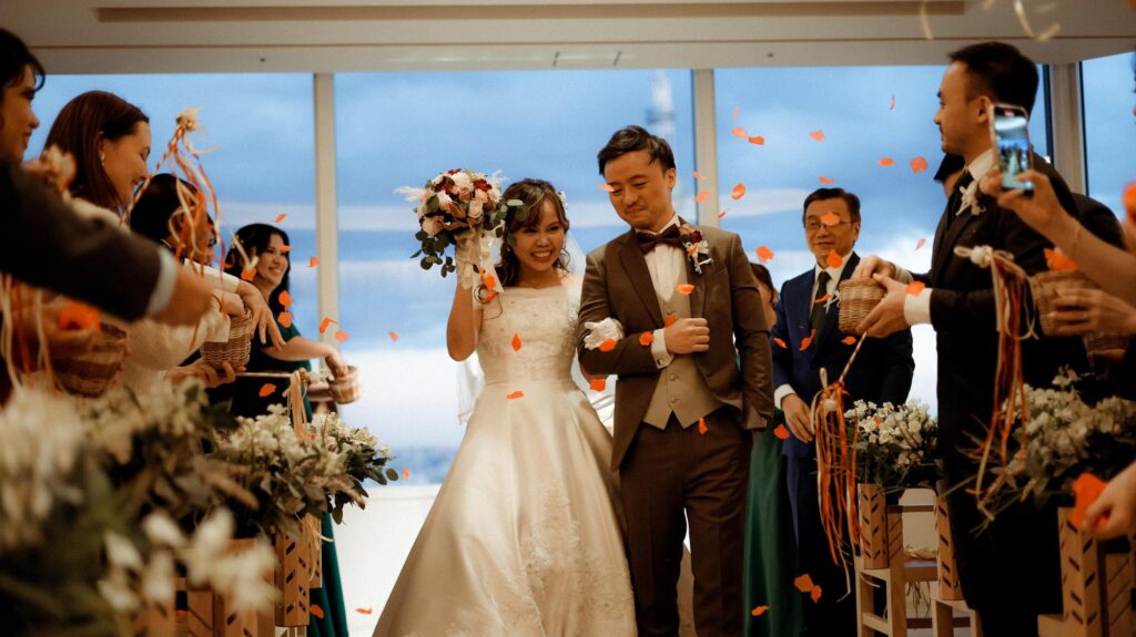 Elegant indoor wedding atmosphere in Japan